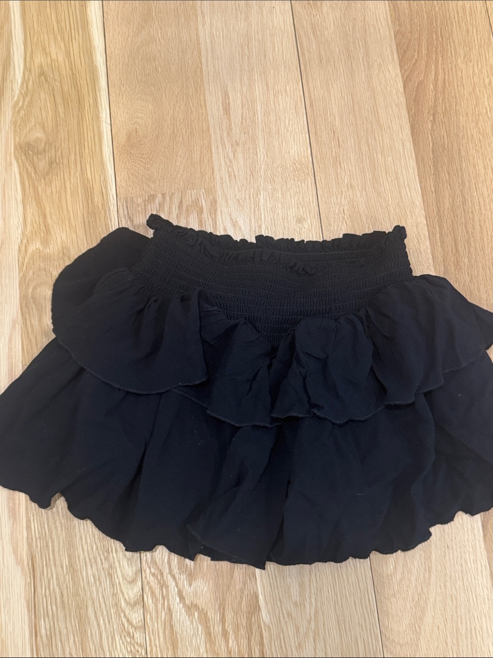 Katie J NYC Black Tiered Ruffle Smocked Skater Skirt